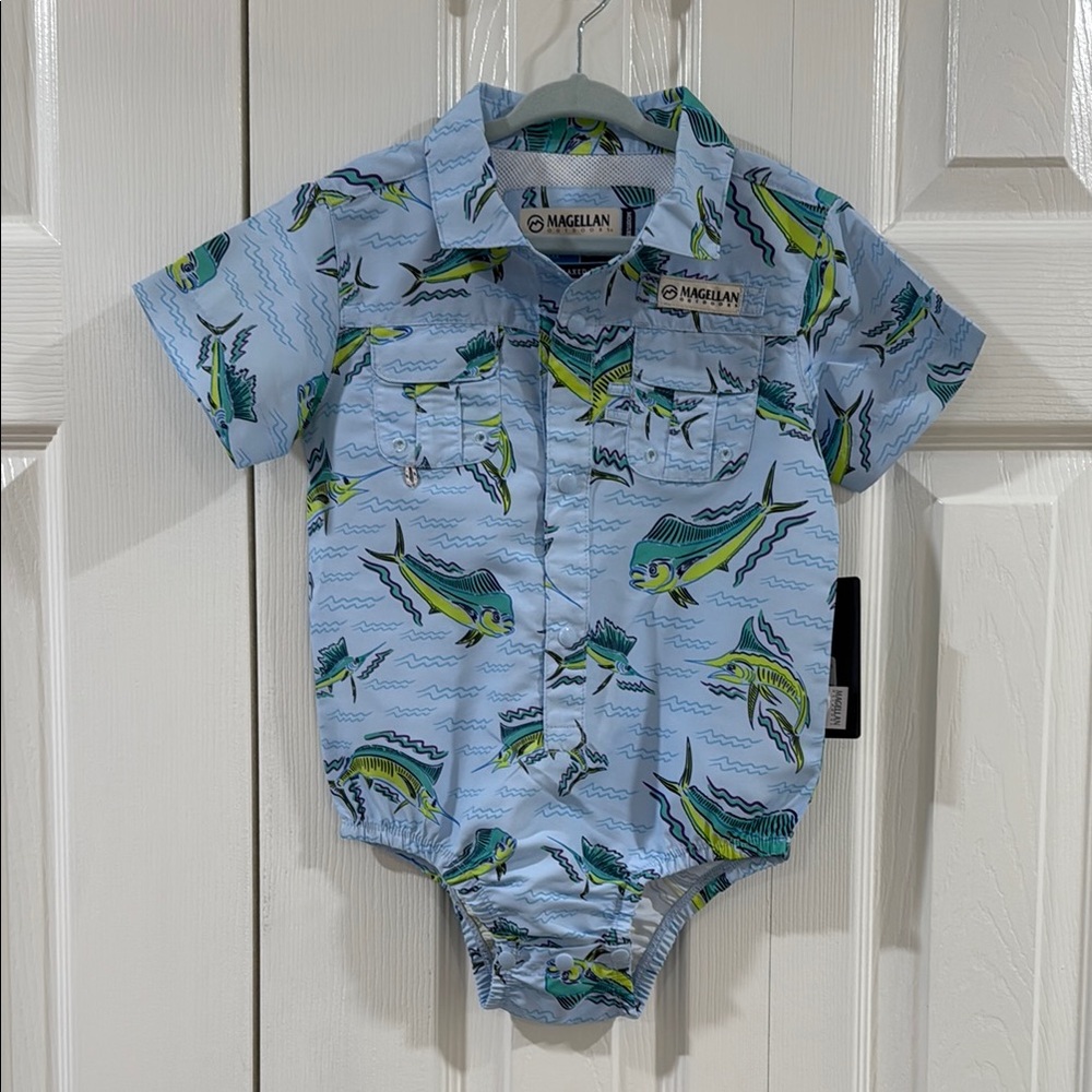 Magellan Blue Fish Print Baby Romper